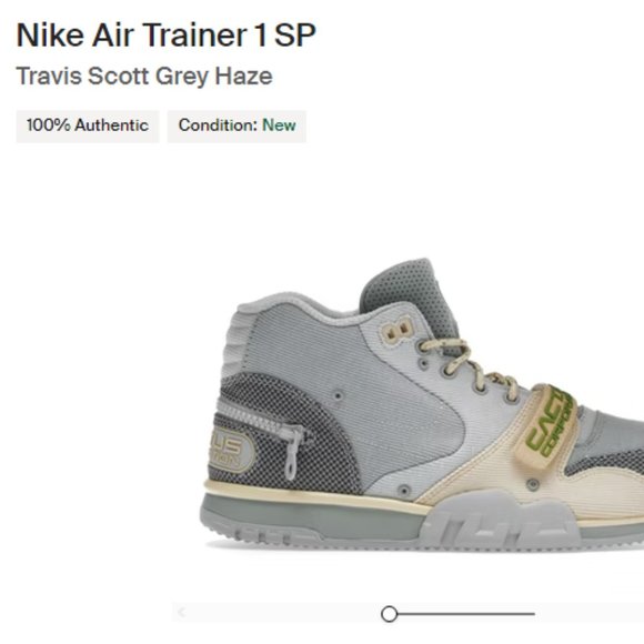 SIZE 11.5 - Travis Scott Nike Air Trainer 1 SP Grey Haze - DR7515-001 - NEW!! - Picture 1 of 9